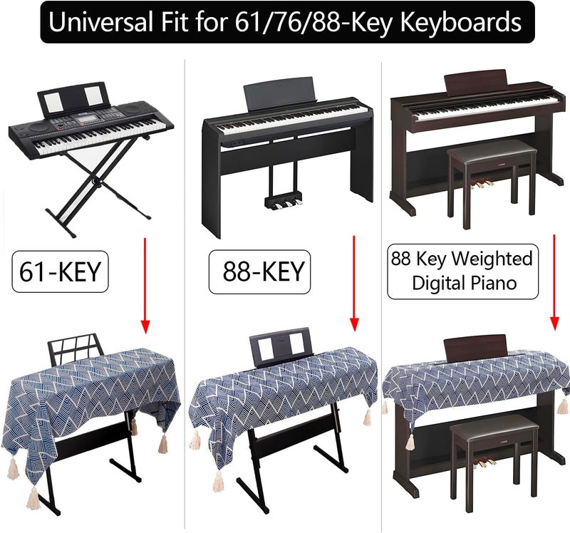 mooson Waterproof Keyboard Cover - Soft Thick & Durable - Geometric Pattern - Universal Fit for 61/76/88-Key Digital Piano Keyboards - Stylish Home/Studio Protector, Adjustable Side Zippers - Image 2